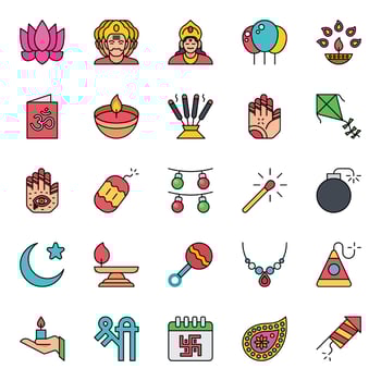 Filled outline icons for Happy diwali. vector