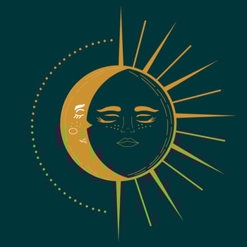 vintage sun and moon together vector