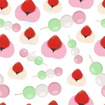 Seamless pattern traditional Japanese dessert Dango and Daifuku. Vector illustration.