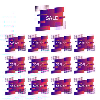 Set of purple sale banners on the modern gradient shape. Geometric trendy banners with discounts of five to sixty percent vector