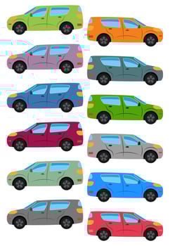 Set of multicolored car. Isolated vector illustration.