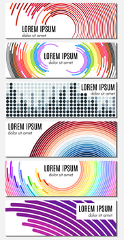 Set of six colorful abstract header banners with curved lines and place for text. Vector backgrounds for web design.