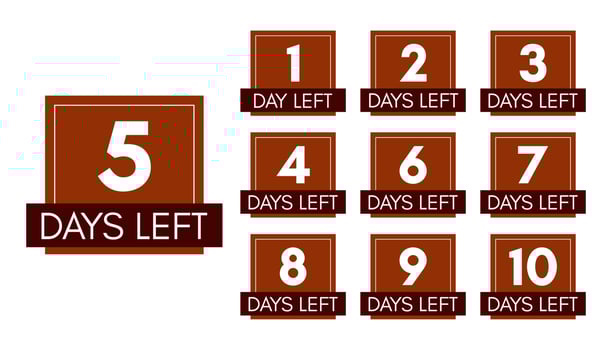 Number of days left. Set of ten brown banners with countdown from 1 to 10. Vector illustration
