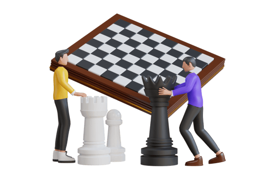 3D Two young man playing chess.  playing chess while spending time together at home. playing chess game. 3d illustration png