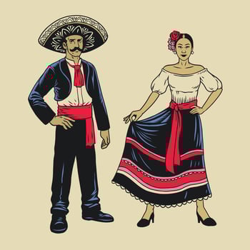 Vintage hand drawn of Couple Traditional Mexican vector