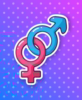 Cartoon sticker with heterosexual gender symbol vector