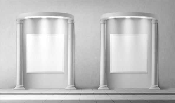 Arches with columns and blank signboards in wall vector