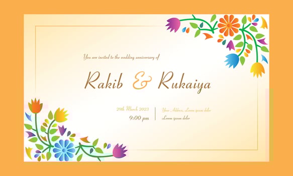 Beautiful wedding invitation card design with flowers for wedding anniversary invitation vector