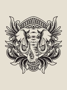 Illustration elephant head with engraving ornament vector