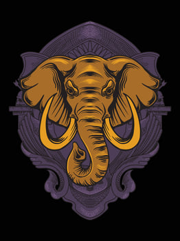 Illustration elephant head with engraving ornament vector