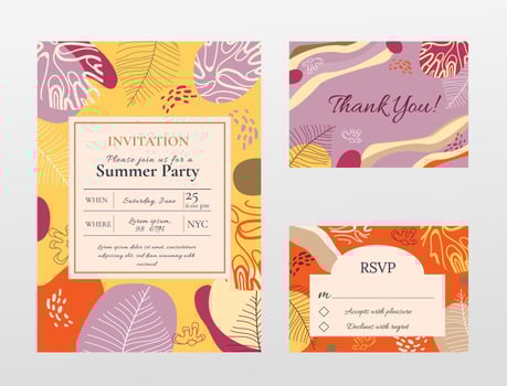 Vintage invitation template set. Old classic style. Design for wedding, greeting card, advertisement, label, poster or banner. Thank you card. RSVP vector