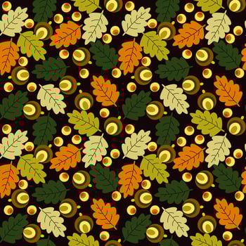 Seamless floral pattern with autumn oak leaves and nuts vector