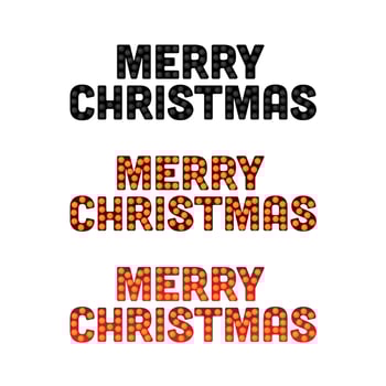 Merry Christmas lettering with marquee lights isolated on white background. Vector holiday illustration element.