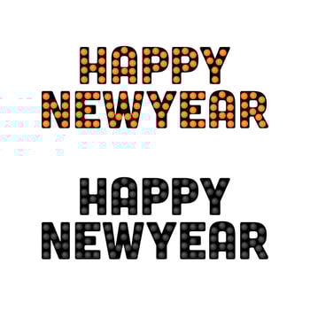 Happy new year lettering with marquee lights template on white background. vector