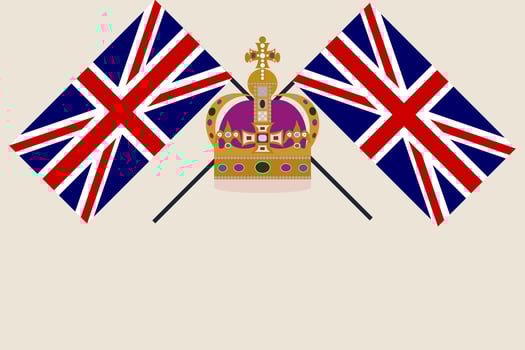 Coronation crown king UK celebration UK Union Jack flag background vector illustration party