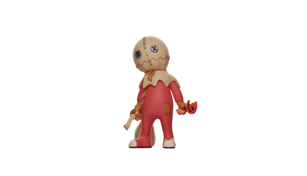 3D illustration. Trick r Treat 3D Cartoon Character. Trick r Treat cartoon is walking with a sack and a small pumpkin shaped object. Trick r Treat cartoon looks very scary. 3d cartoon character png
