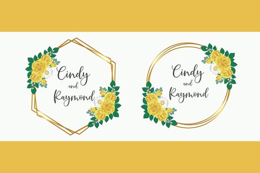 Wedding invitation frame set, floral watercolor Digital hand drawn Yellow Rose Flower design Invitation Card Template vector