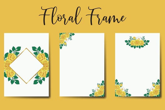 Wedding invitation frame set, floral watercolor Digital hand drawn Yellow Rose Flower design Invitation Card Template vector