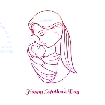 Hand draw mothers day for woman and baby sketch card background vector