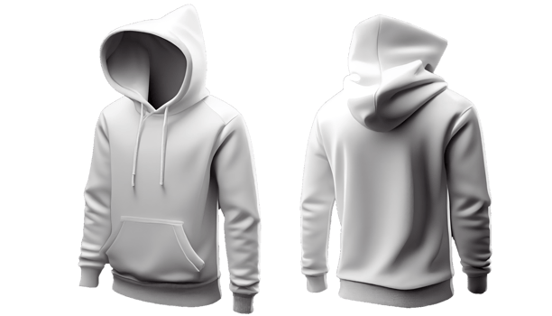 Hoodie raglan sleeve full zipper with pocket for mockup, 3d render, Front and back, copy space, png