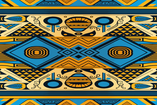 Egyptian pattern yellow and blue background. Abstract traditional folk old ancient antique tribal ethnic graphic line. Ornate elegant luxury vintage retro style. Texture textile fabric ethnic Egypt. vector