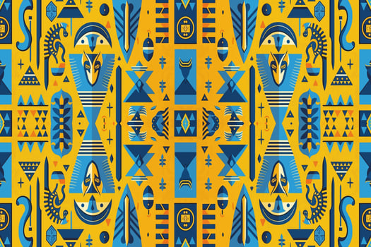 Egyptian pattern yellow and blue background. Abstract traditional folk old ancient antique tribal ethnic graphic line. Ornate elegant luxury vintage retro style. Texture textile fabric ethnic Egypt. vector