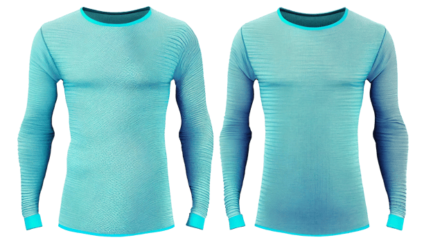 Long-sleeve Round neck Rib cuff and hem t-shirt, 3d render, Front and back, copy space, png