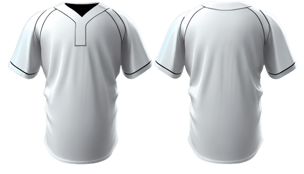 Front back white color Baseball jersey for mens, 3d render, Front and back, copy space, png