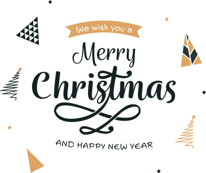 Merry Christmas And Happy New Year Greeting Card With Various Style Xmas Tree Decorated Background. png