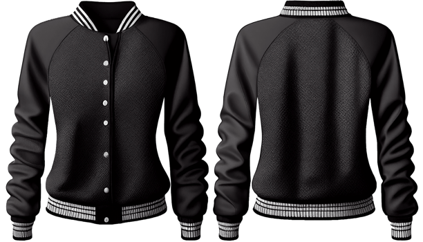 Baseball jacket for ladies long sleeve, print mockup, 3d render, Front and back, copy space, png