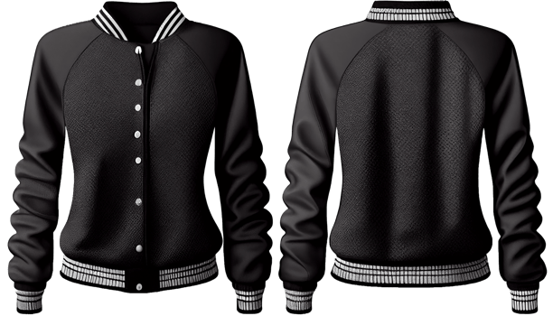 Baseball jacket for ladies long sleeve, print mockup, 3d render, Front and back, copy space, png