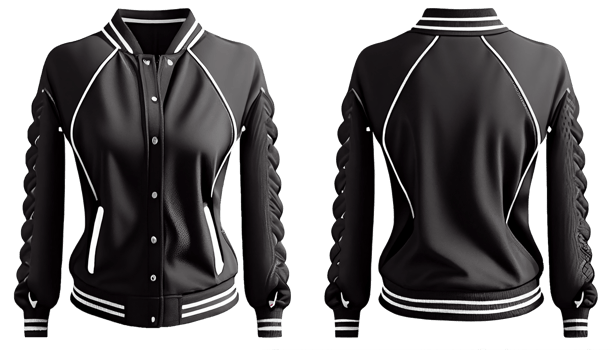 Baseball jacket for ladies long sleeve, print mockup, 3d render, Front and back, copy space, png