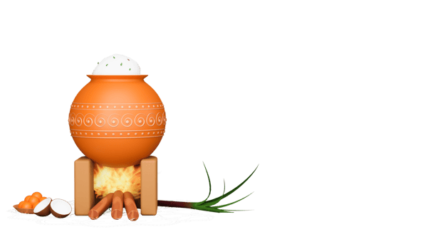 3D Render Of Pongal Dish Cooking At Clay Stove With Sugarcane, Coconut, Indian Sweet Element. png