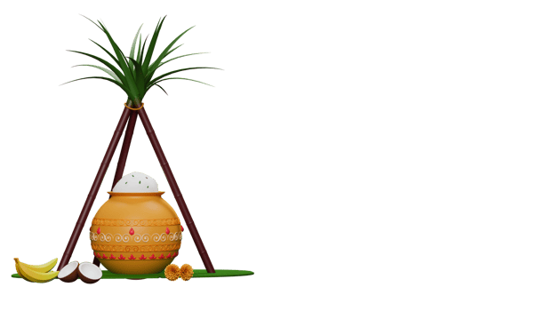 3D Render Of Pongal Festival Elements As Traditional Dish In Clay Pot, Sugarcanes, Fruit. png