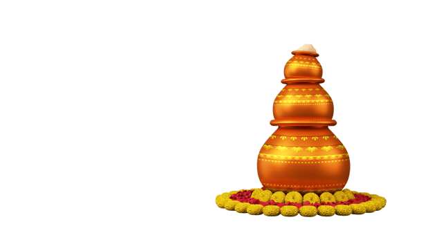 Three Size Mud Pots Full Of Traditional Dish At Each Other Over Floral Rangoli Element. 3D Render. png
