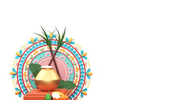 3D Render Of Presenting Pongal Festival Elements With Mandala Frame Element. png