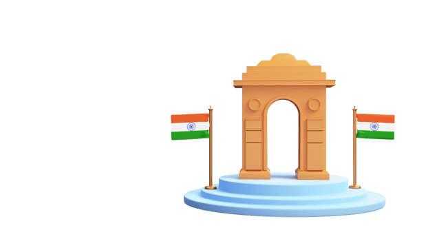 3D Render Of India Gate Monument With National Flags Over Podium Element. png