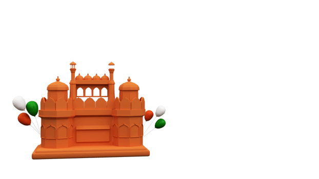 3D Render Of Red Fort Monument With Tricolor Balloons Elements. png