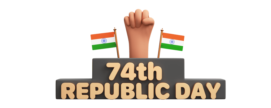 3D Render Of Bronze 74th Republic Day with Indian Flags. png