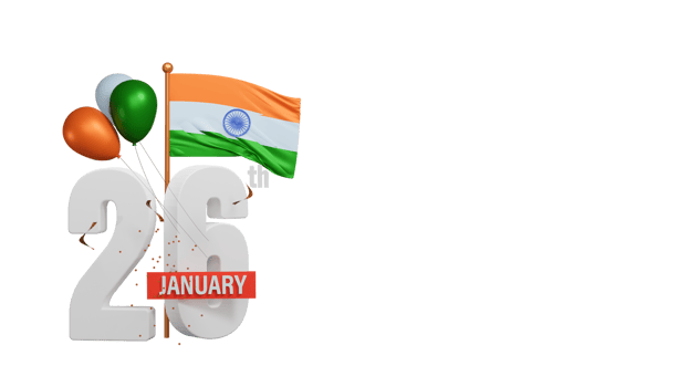 3D Render 26th January Text With India Flag, Tricolor Balloons Element. png