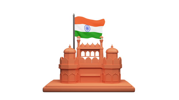 3D Render Of Red Fort Monument With India Flag Element. png