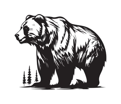 Grizzly bear Face, Silhouettes Grizzly bear Face, black and white Grizzly bear vector