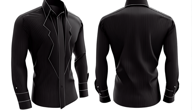 Spread Collar Dress Shirt print mockup, 3d render, Black color Front and back, copy space, png