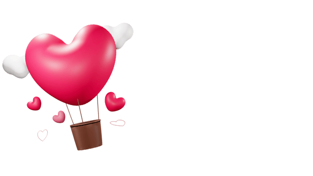 Heart Shape Hot Air Balloon on PNG Background.