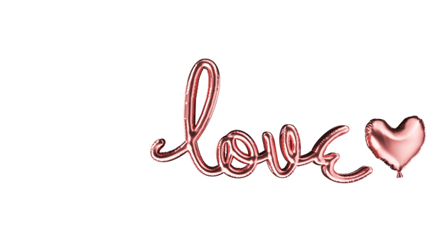 Love Text with Heart Shape, Foil 3D Render on PNG Background.