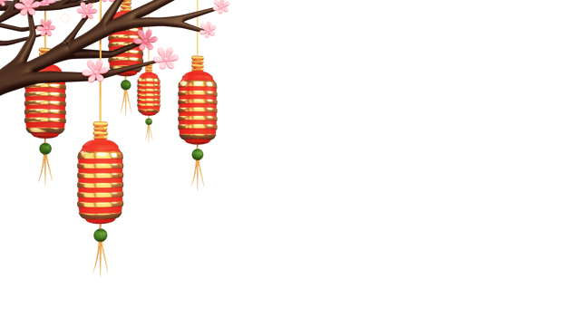 3D Rendering Chinese Lanterns Hang With Sakura Branch Element. png