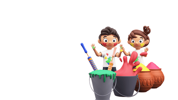 Holi Festival Element With Cartoon Kids Playing Colors In 3D Render. png