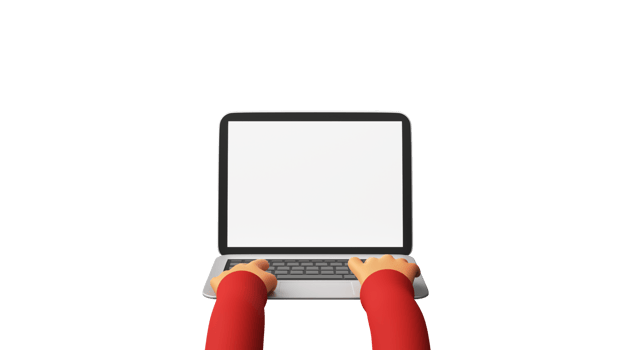 3D Render Of Human Hands Typing On Laptop With Blank Screen Element. png