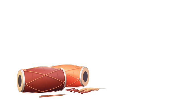 3D Rendering Punjabi Music Instrument With Wheat Ear Element. png