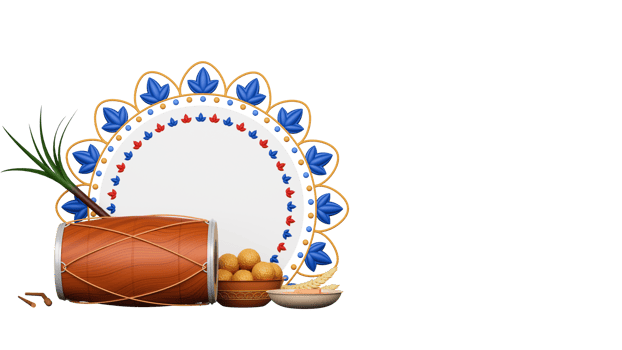 3D Render Punjabi Festival Elements With Empty Mandala Frame. png